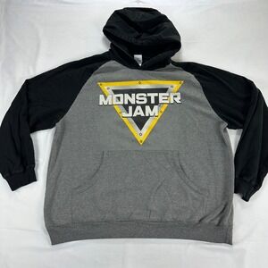 Monster Jam Hoodie Men's Pullover Raglan Black Gray Graphic Logo Cotton 2XL